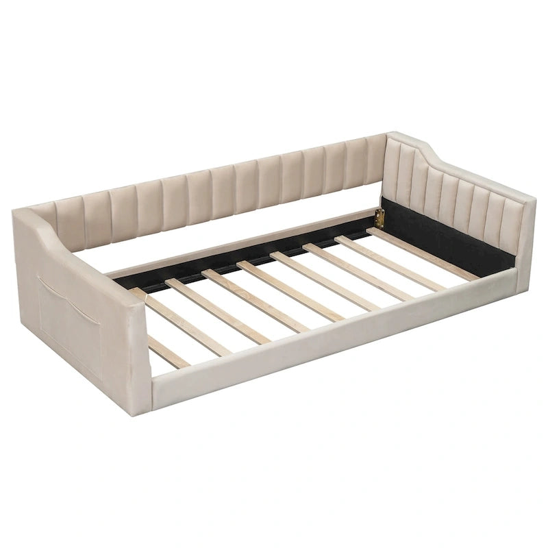 Twin XL Size Upholstery Daybed and Side Storage pocket