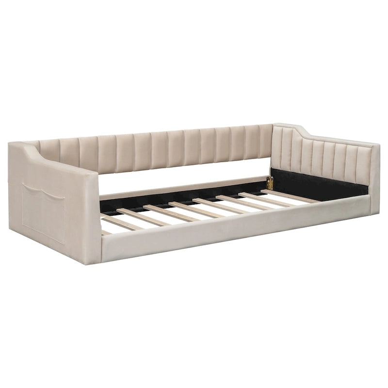 Twin XL Size Upholstery Daybed and Side Storage pocket