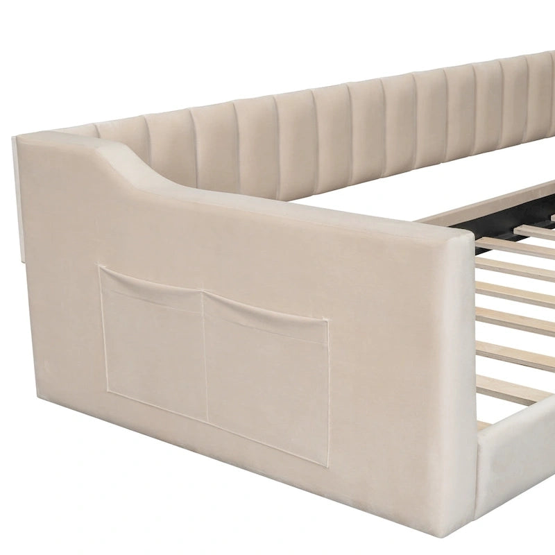 Twin XL Size Upholstery Daybed and Side Storage pocket