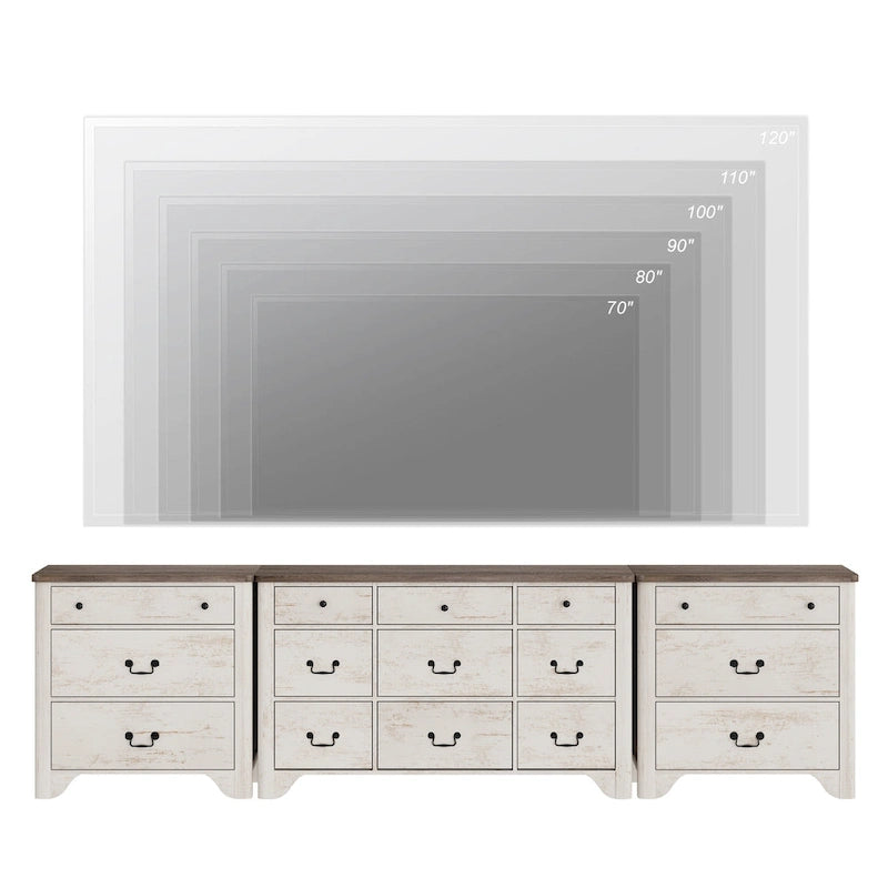 WAMPAT 116.5 W Large Farmhouse TV Stand for TVs up to 120, Entertainment Center with 15 Drawers