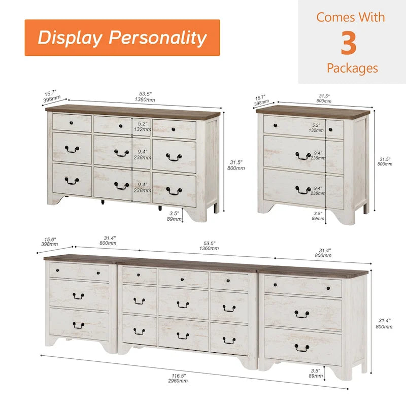 WAMPAT 116.5 W Large Farmhouse TV Stand for TVs up to 120, Entertainment Center with 15 Drawers