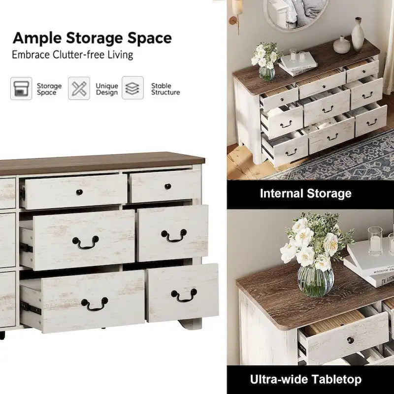 WAMPAT 116.5 W Large Farmhouse TV Stand for TVs up to 120, Entertainment Center with 15 Drawers