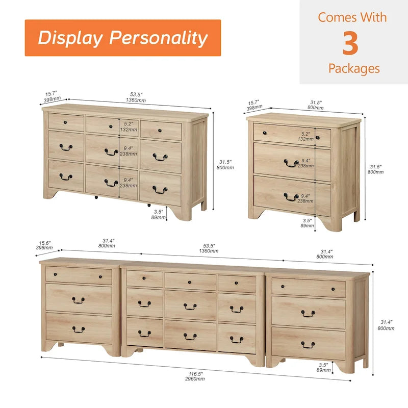 WAMPAT 116.5 W Large Farmhouse TV Stand for TVs up to 120, Entertainment Center with 15 Drawers
