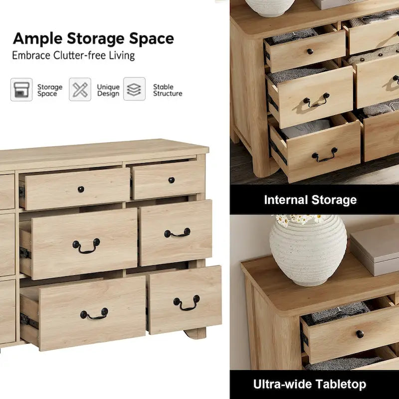 WAMPAT 116.5 W Large Farmhouse TV Stand for TVs up to 120, Entertainment Center with 15 Drawers