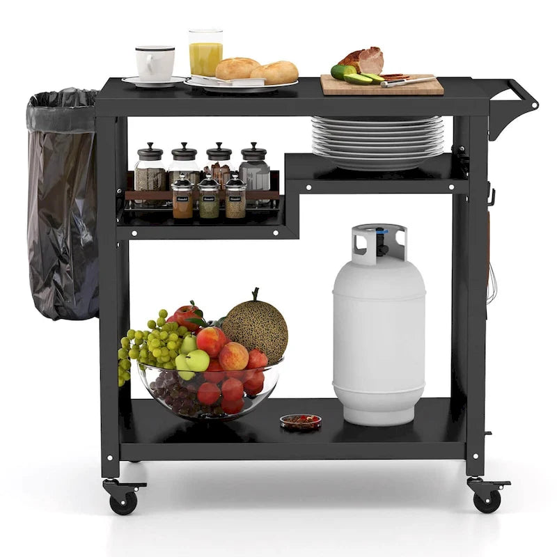 Costway Rolling Grill Cart 3-Shelf BBQ Table Pizza Oven Stand with - See Details