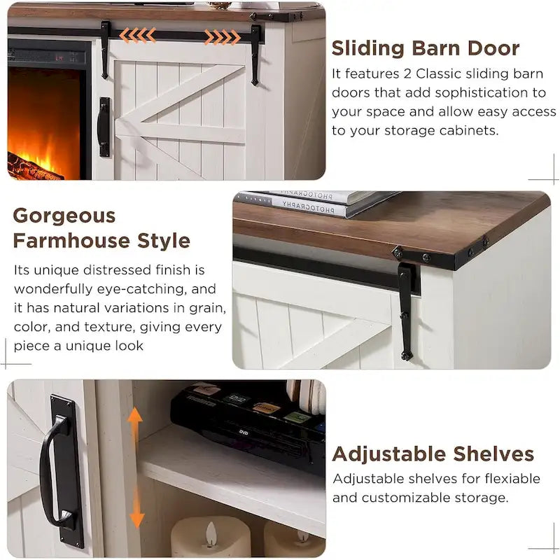 Farmhouse Fireplace TV Stand for 75 TV, Rustic Entertainment Center