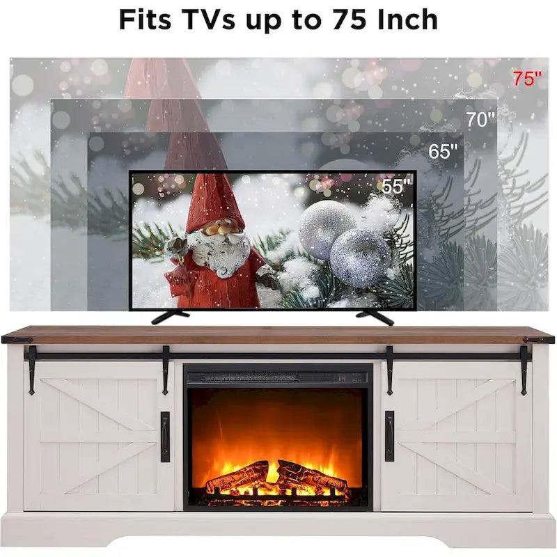 Farmhouse Fireplace TV Stand for 75 TV, Rustic Entertainment Center