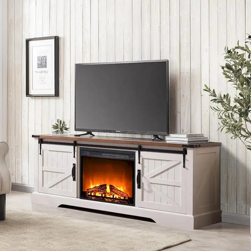 Farmhouse Fireplace TV Stand for 75 TV, Rustic Entertainment Center