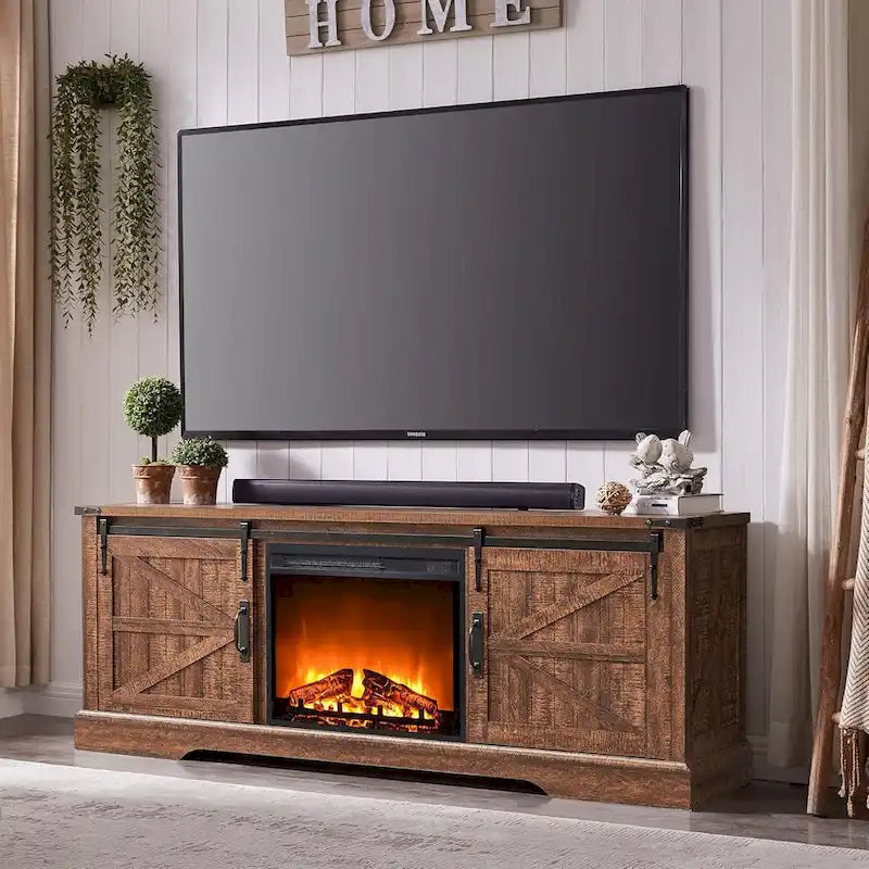 Farmhouse Fireplace TV Stand for 75 TV, Rustic Entertainment Center