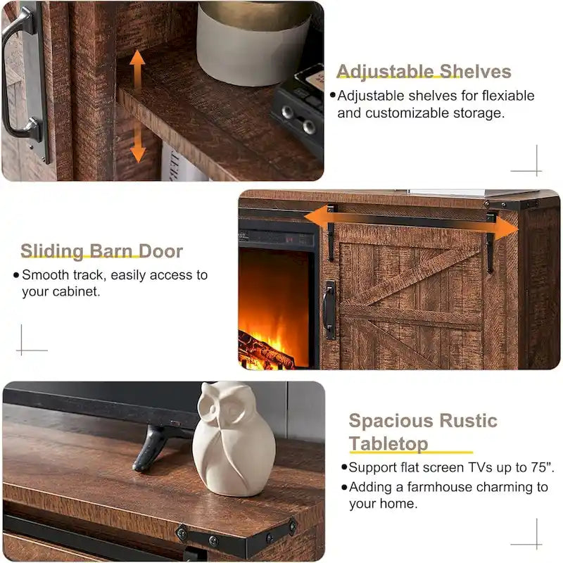 Farmhouse Fireplace TV Stand for 75 TV, Rustic Entertainment Center