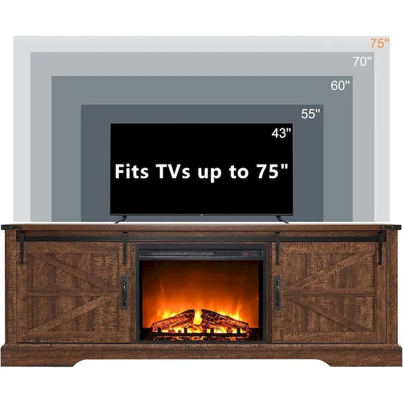 Farmhouse Fireplace TV Stand for 75 TV, Rustic Entertainment Center