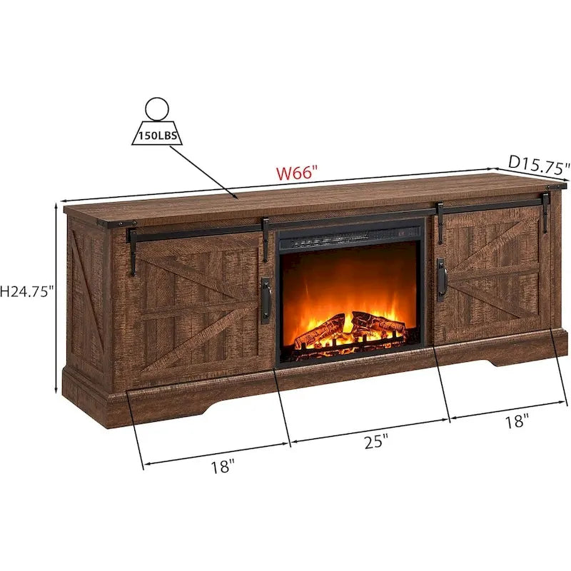 Farmhouse Fireplace TV Stand for 75 TV, Rustic Entertainment Center
