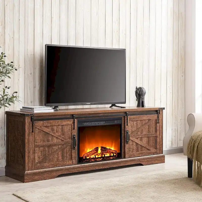 Farmhouse Fireplace TV Stand for 75 TV, Rustic Entertainment Center