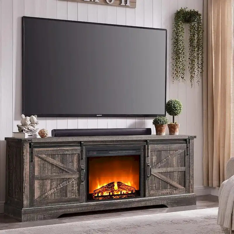 Farmhouse Fireplace TV Stand for 75 TV, Rustic Entertainment Center