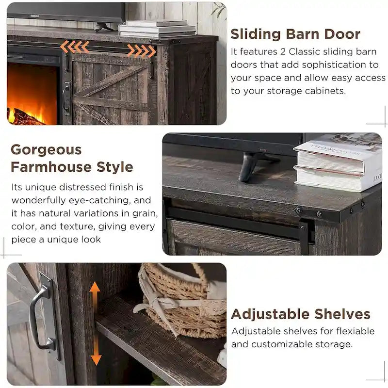 Farmhouse Fireplace TV Stand for 75 TV, Rustic Entertainment Center