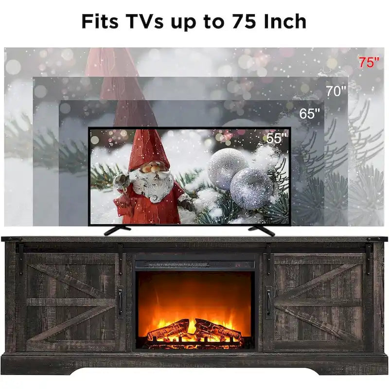 Farmhouse Fireplace TV Stand for 75 TV, Rustic Entertainment Center