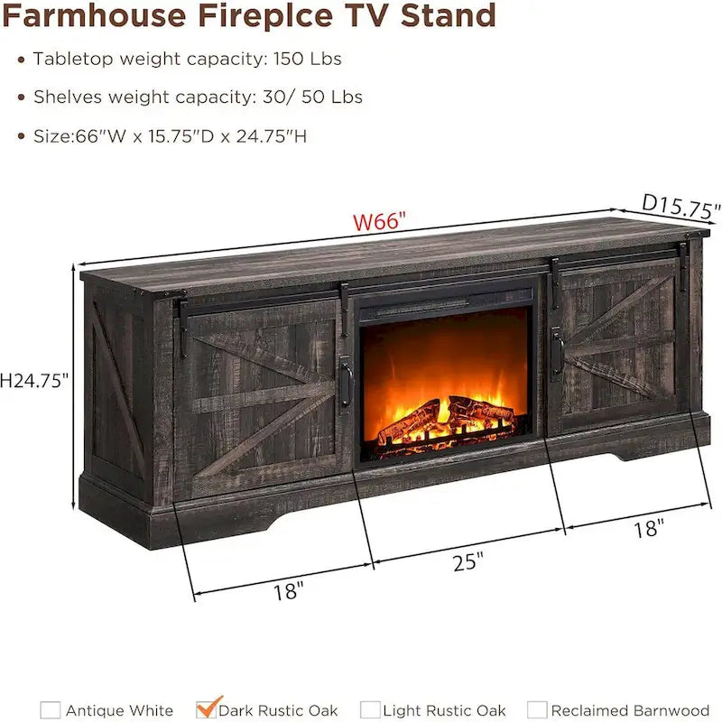 Farmhouse Fireplace TV Stand for 75 TV, Rustic Entertainment Center