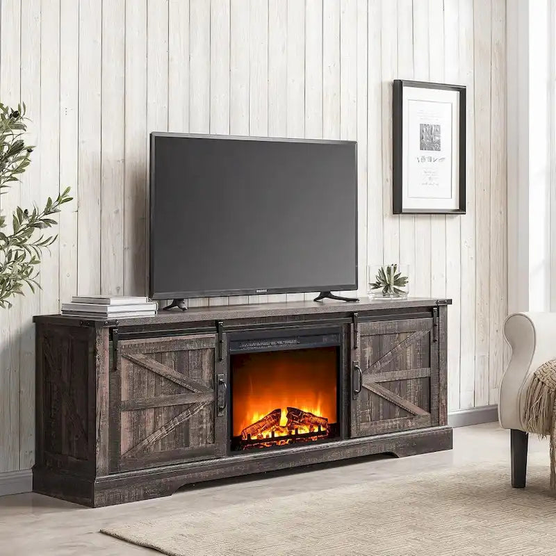 Farmhouse Fireplace TV Stand for 75 TV, Rustic Entertainment Center