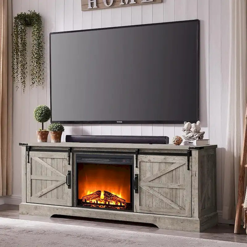 Farmhouse Fireplace TV Stand for 75 TV, Rustic Entertainment Center