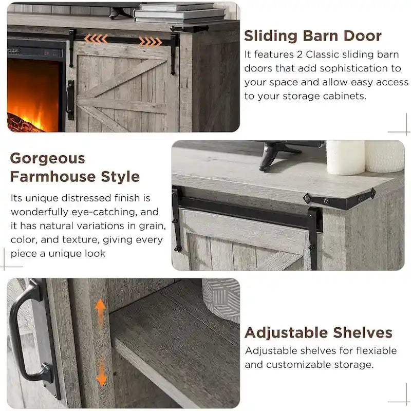 Farmhouse Fireplace TV Stand for 75 TV, Rustic Entertainment Center