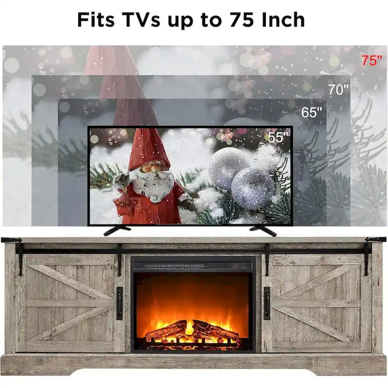 Farmhouse Fireplace TV Stand for 75 TV, Rustic Entertainment Center
