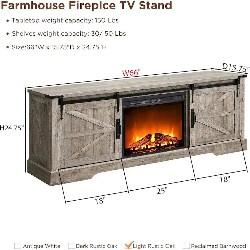 Farmhouse Fireplace TV Stand for 75 TV, Rustic Entertainment Center