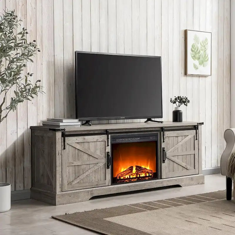 Farmhouse Fireplace TV Stand for 75 TV, Rustic Entertainment Center