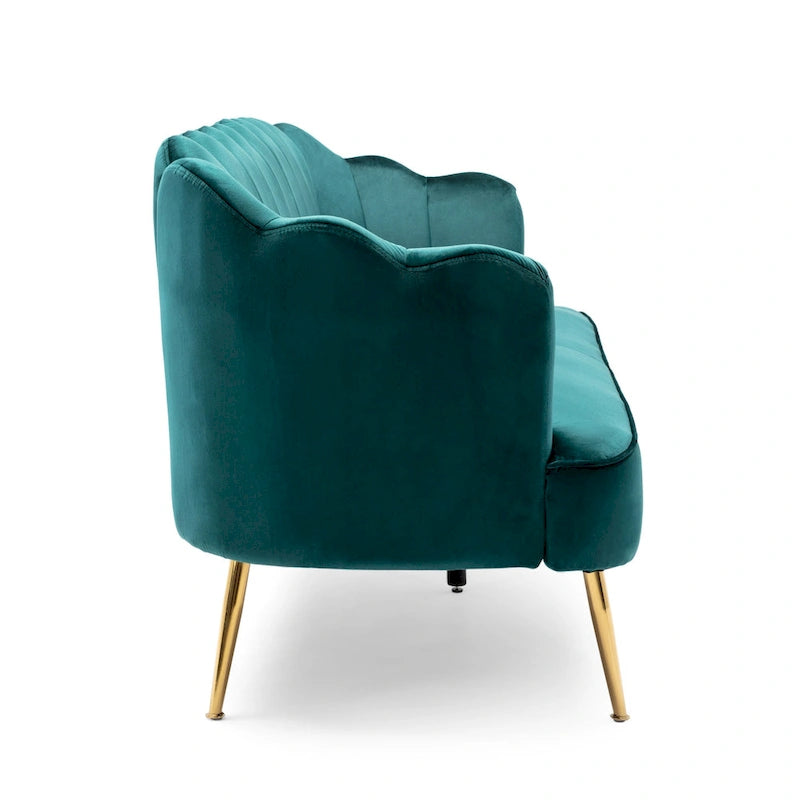 76.25 Velvet Channel Stitching 3-seater Sofa with Metal Legs for Living Room