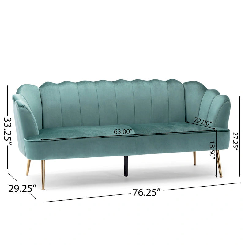 76.25 Velvet Channel Stitching 3-seater Sofa with Metal Legs for Living Room