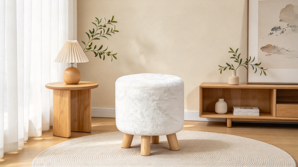 Round Ottoman Footrest Upholstered Padded Pouf