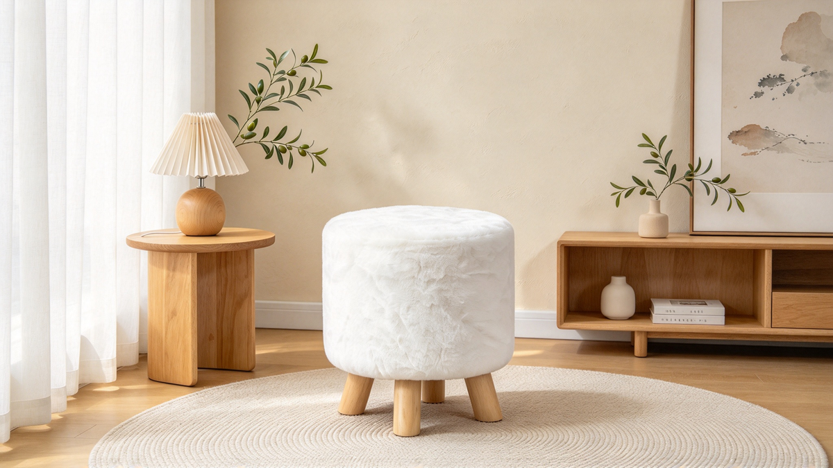 Round Ottoman Footrest Upholstered Padded Pouf