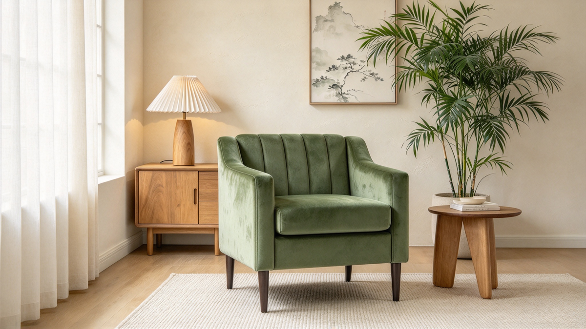 Modern Upholstered Tufted Accent Chair with Metal Legs