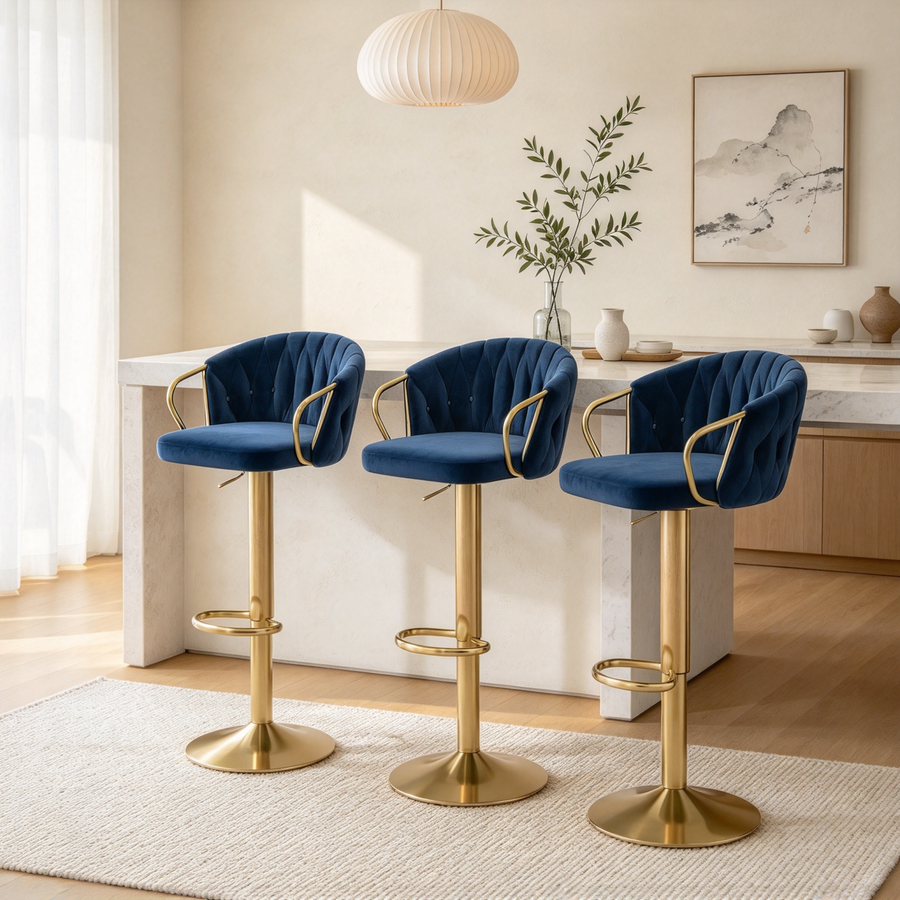 4er-Set Barhocker, höhenverstellbar, drehbar, Samt, gewebt