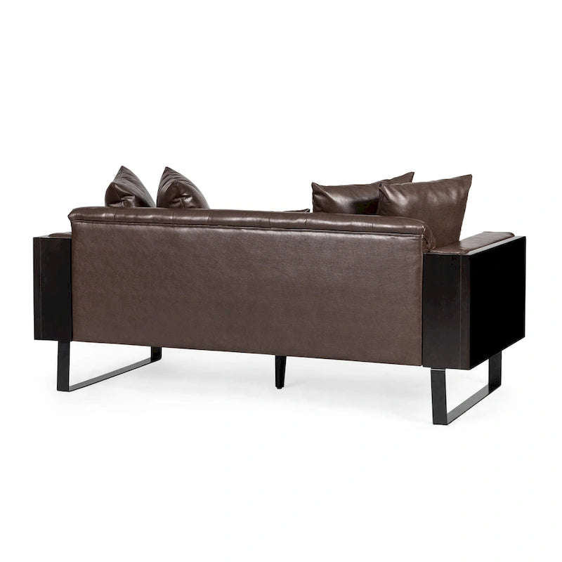 Gilmans Faux Leather Upholstered Oversized Loveseat with Accent Pillows by Christopher Knight Home