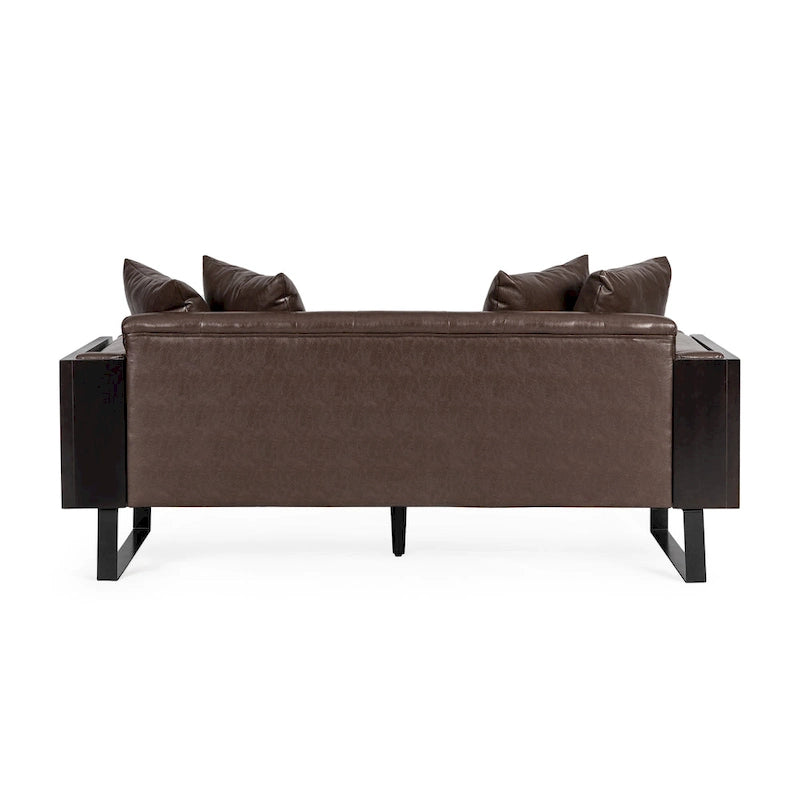 Gilmans Faux Leather Upholstered Oversized Loveseat with Accent Pillows by Christopher Knight Home
