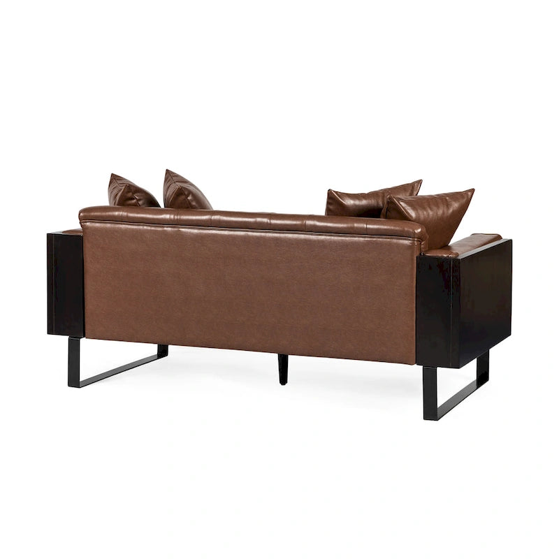Gilmans Faux Leather Upholstered Oversized Loveseat with Accent Pillows by Christopher Knight Home