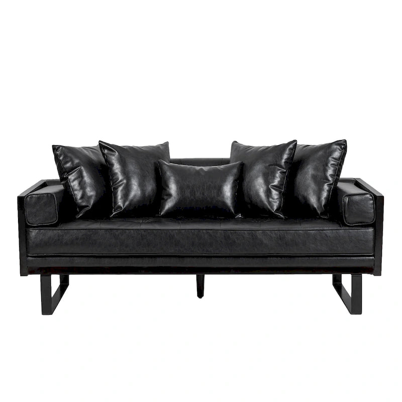 Gilmans Faux Leather Upholstered Oversized Loveseat with Accent Pillows by Christopher Knight Home