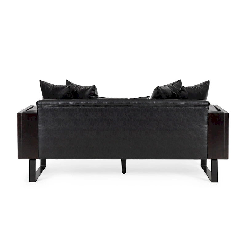 Gilmans Faux Leather Upholstered Oversized Loveseat with Accent Pillows by Christopher Knight Home