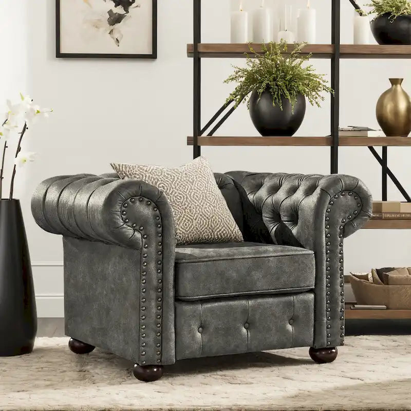 Gdansk Tufted Scroll Arm Chesterfield Chair