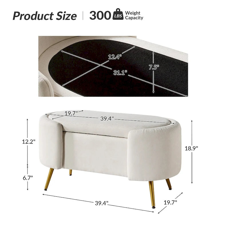 Clara 39.4 Wide Storage Bench with Metal Legs