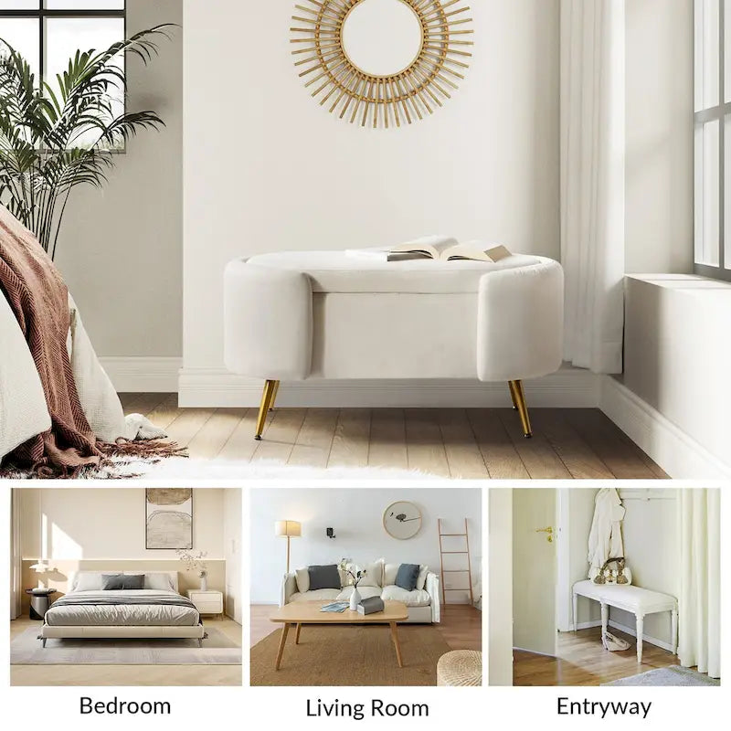 Clara 39.4 Wide Storage Bench with Metal Legs