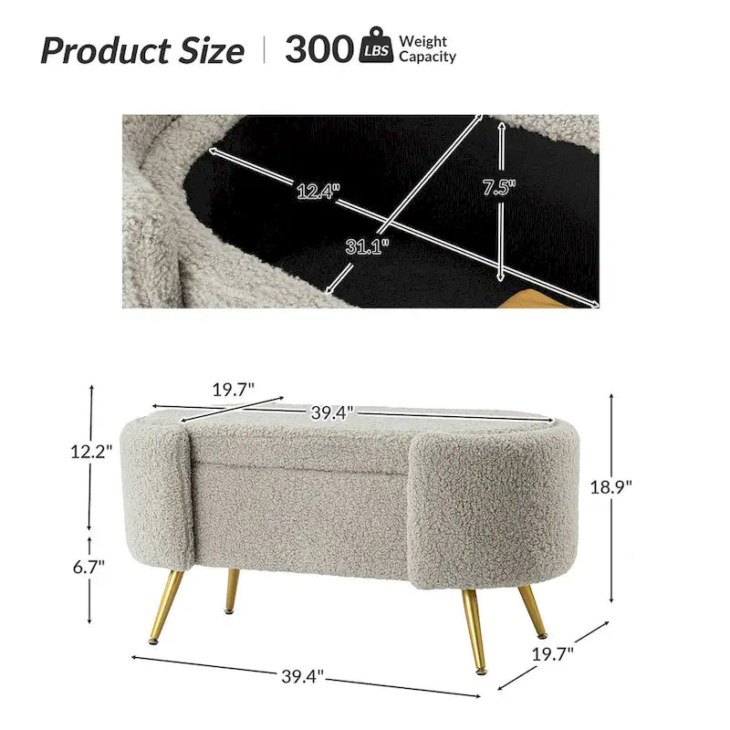 Clara 39.4 Wide Storage Bench with Metal Legs