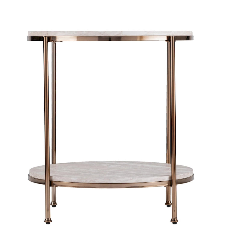 24" Champagne Faux Marble And Iron Round End Table With Shelf - 22x22x24.25