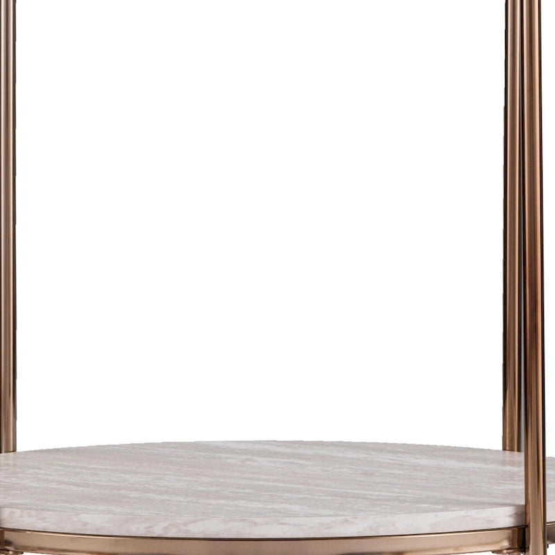 24" Champagne Faux Marble And Iron Round End Table With Shelf - 22x22x24.25