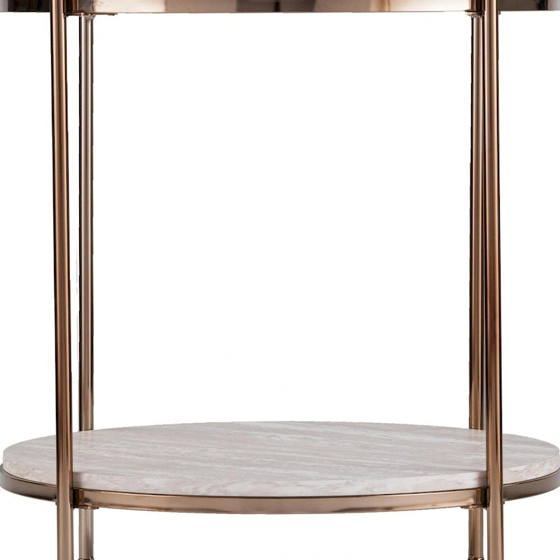 24" Champagne Faux Marble And Iron Round End Table With Shelf - 22x22x24.25