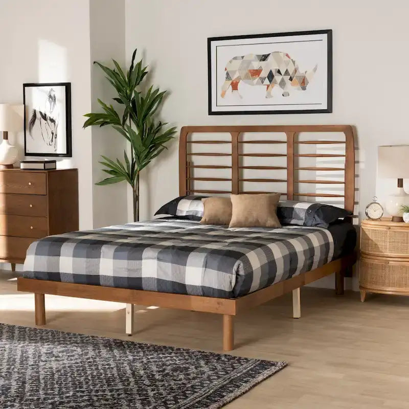 Petra Mid-Century Modern Wood Platform Bed