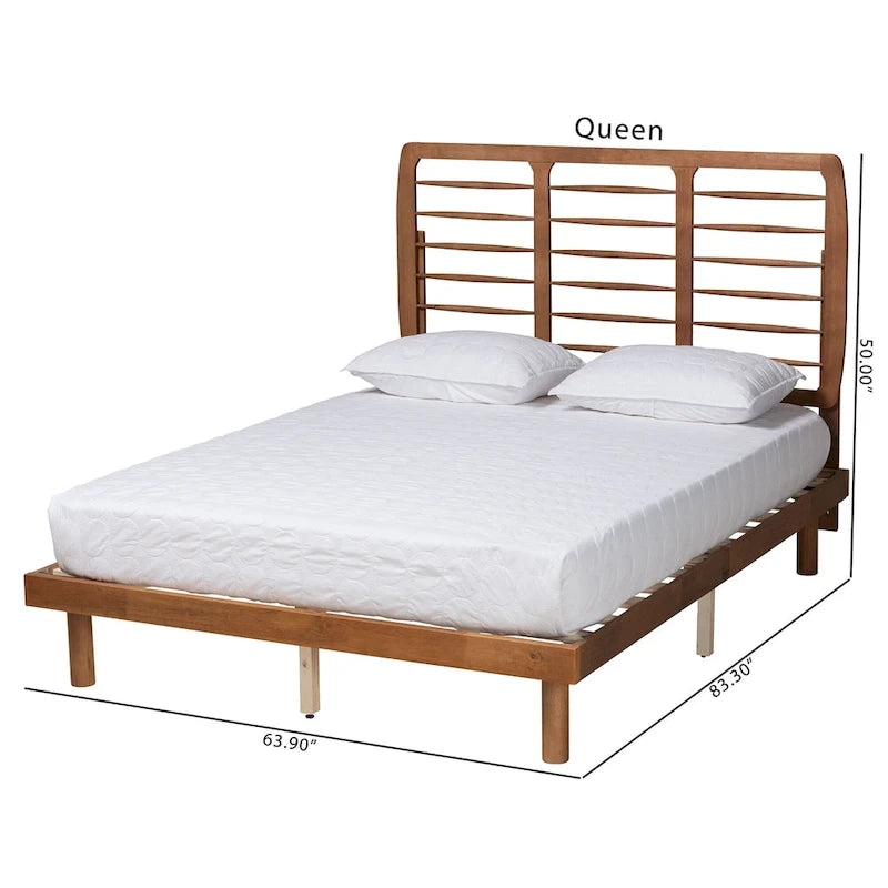Petra Mid-Century Modern Wood Platform Bed