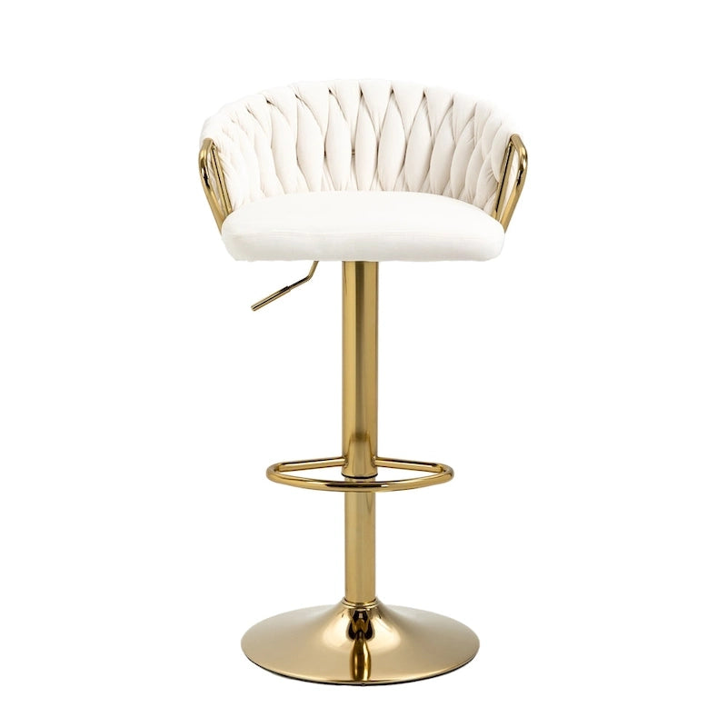 Set of 4 Bar Stool Adjustable Height Swivel Velvet Woven