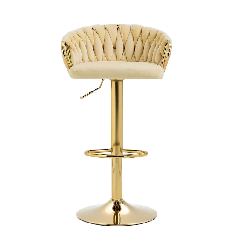 Set of 4 Bar Stool Adjustable Height Swivel Velvet Woven