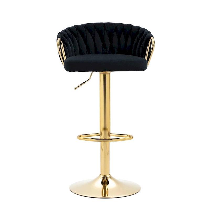 Set of 4 Bar Stool Adjustable Height Swivel Velvet Woven